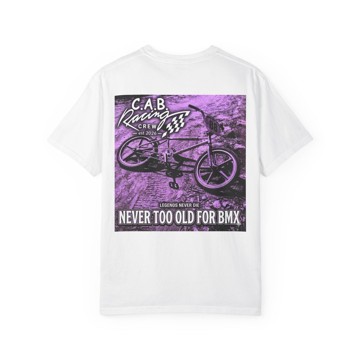 BMX Racing Crew T-Shirt — "C.A.B Racing" (Never Too Old For BMX)
