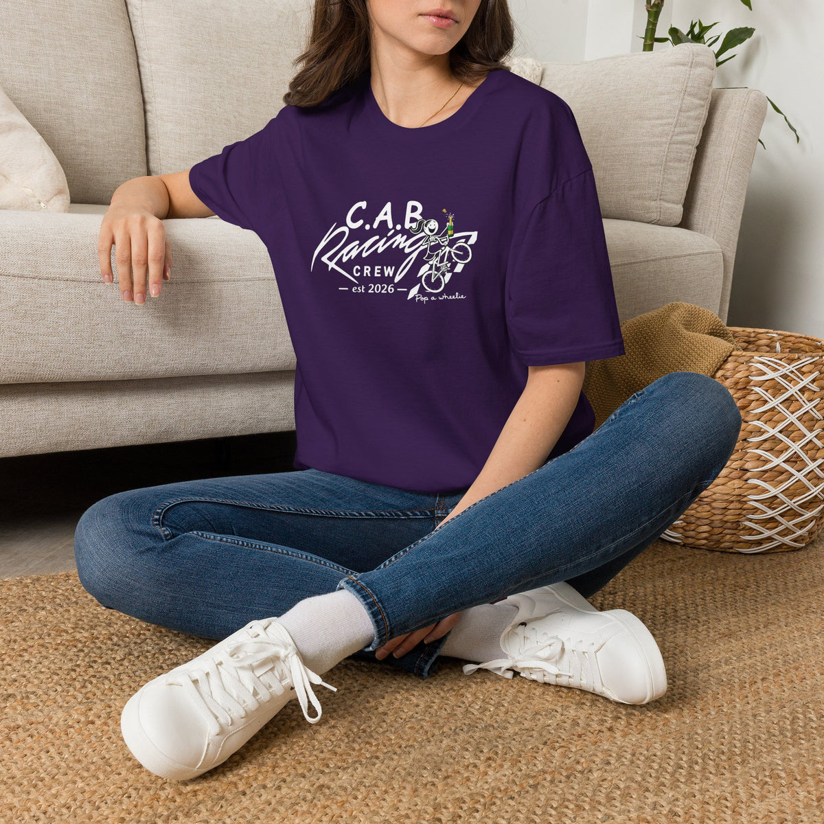 Racing Crew T-Shirt — “C.A.B Racing Crew" Pop a wheelie - Female Graphic Tee