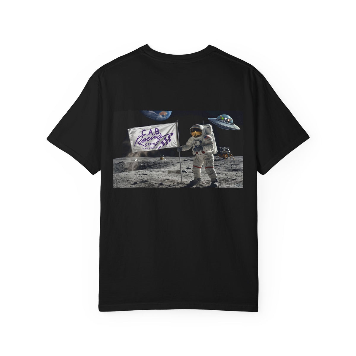 Racing Crew T-Shirt — "C.A.B Racing Crew" Moon Landing Graphic Tee